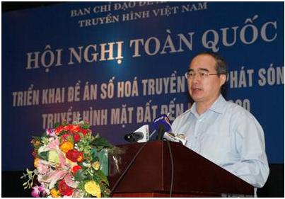 Phó Thủ tướng Nguyễn Thiện Nhân phát biểu tại Hội nghị toàn quốc triển khai Đề án số hóa truyền dẫn, phát sóng truyền hình mặt đất đến năm 2020 (Ảnh :  Nguồn internet)