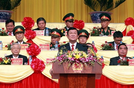 Chủ tịch nước Trương Tấn Sang đọc diễn văn tại Lễ Kỷ niệm. Ảnh: TTXVN