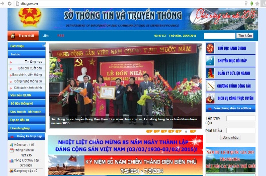 Giao diện chính của Trang thông tin điện tử Sở TT&TT (ảnh: Nguyễn Mai).