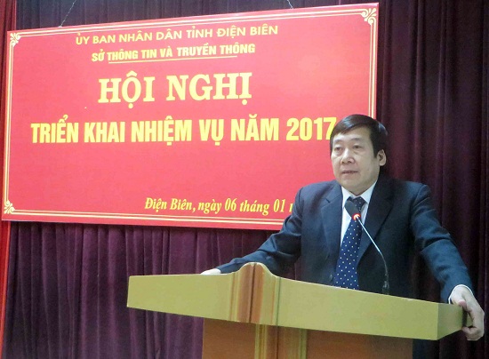 Đ/c: Nguyễn Ngọc Kỷ, Giám đốc Sở TT&TT phát biểu, điều hành buổi Hội nghị (ảnh: Duy Khiêm).