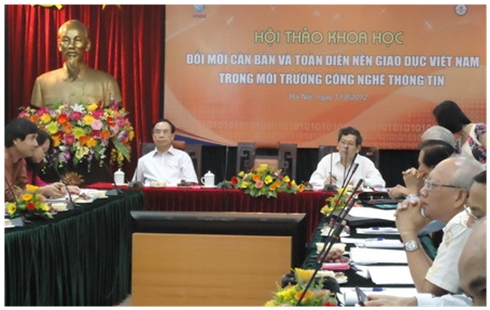 Nhiều hội thảo về Đề án đổi mới cơ bản và toàn diện nền giáo dục Việt Nam đã được tổ chức, song đây là lần đầu tiên tập trung nhấn mạnh về vai trò của CNTT trong Đề án này. Ảnh: X.B.